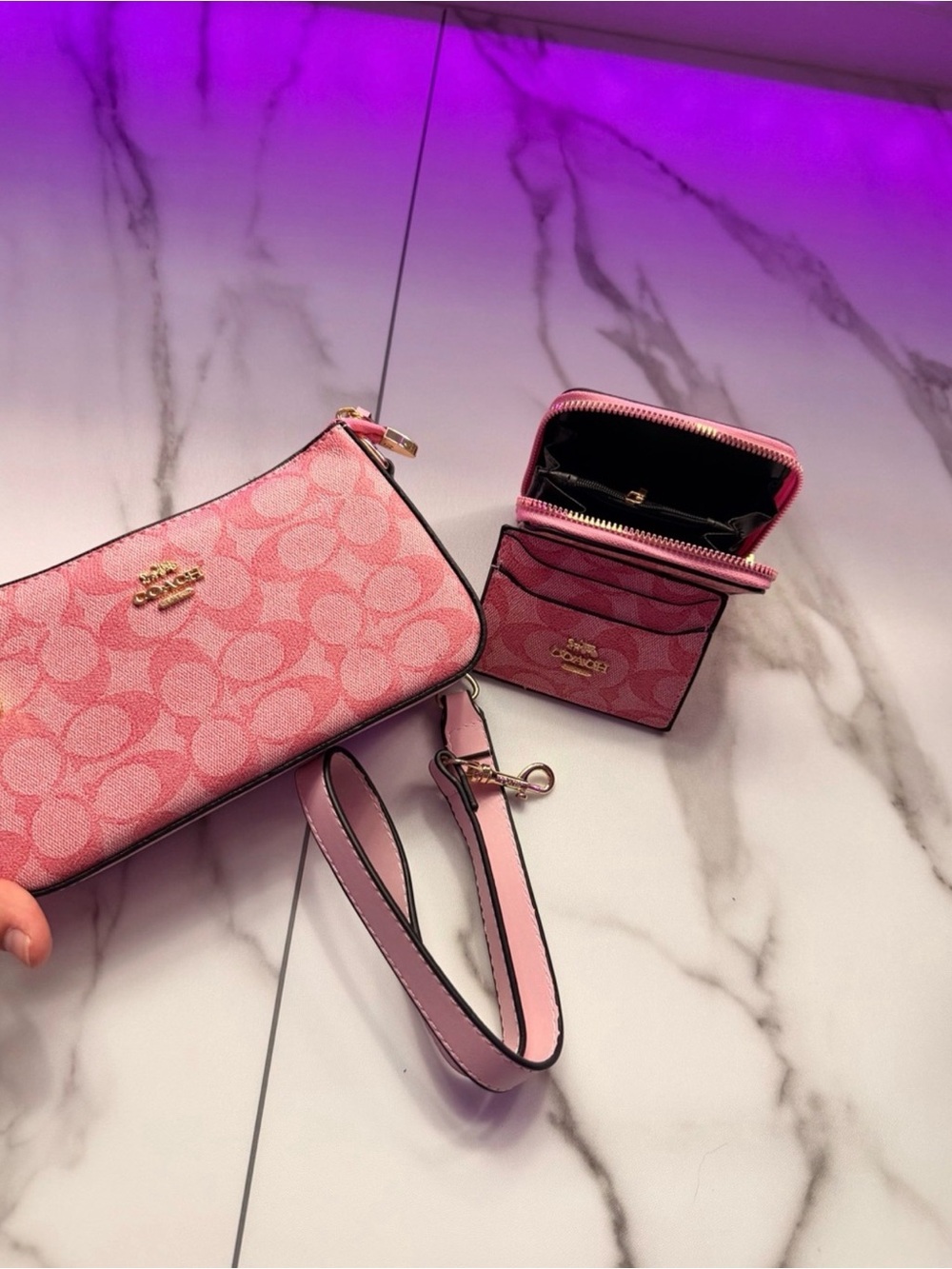 Coach Pink Signature Three-Piece Key & Card Holder Set - Picture 3 of 3